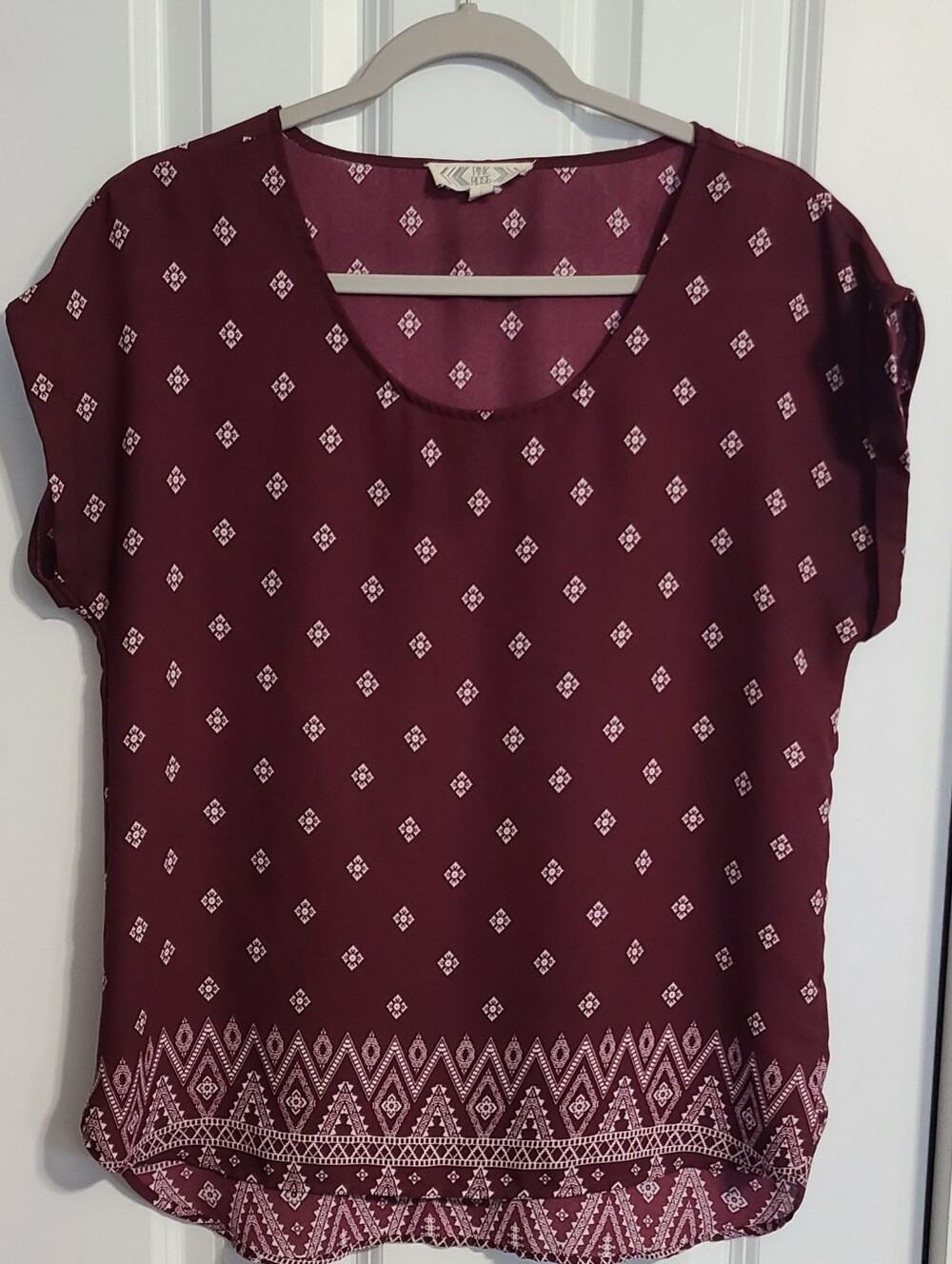 Pink Rose Burgundy Printed Short Sleeve Blouse